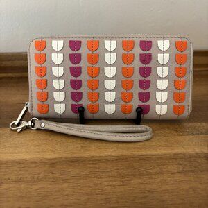 Fossil Marlow Gray Orange Purple White Patchwork Zip Around Clutch Wallet